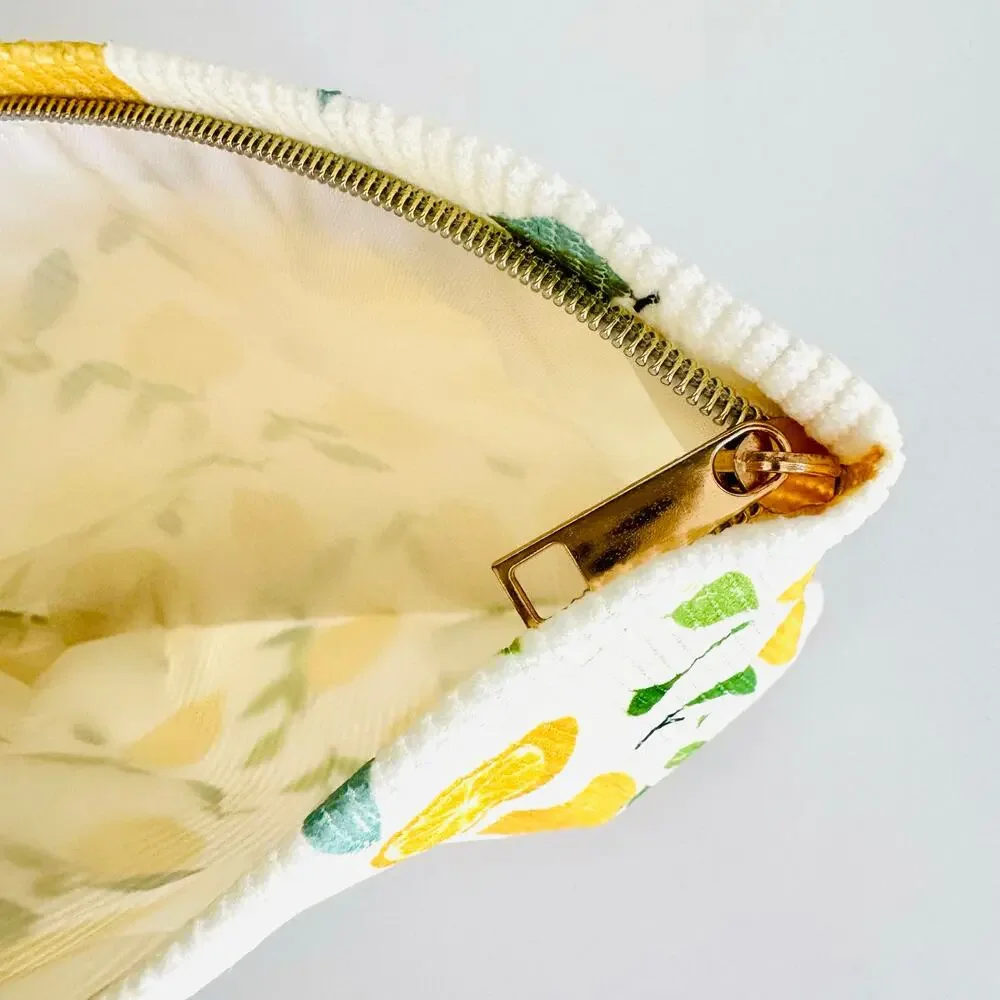 NEW ANTHROPOLOGIE Cream Yellow Green Cord Lemon Fruit $68 Clutch Cosmetic Bag